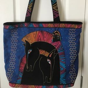 Laurel Burch black stallions embracing horses multicolored XLarge tote bag
